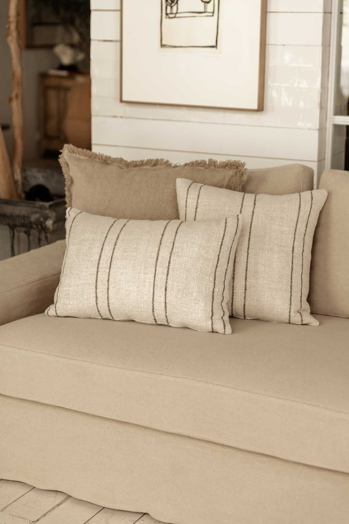 COJÍN LINO RÚSTICO RAYA GRIS