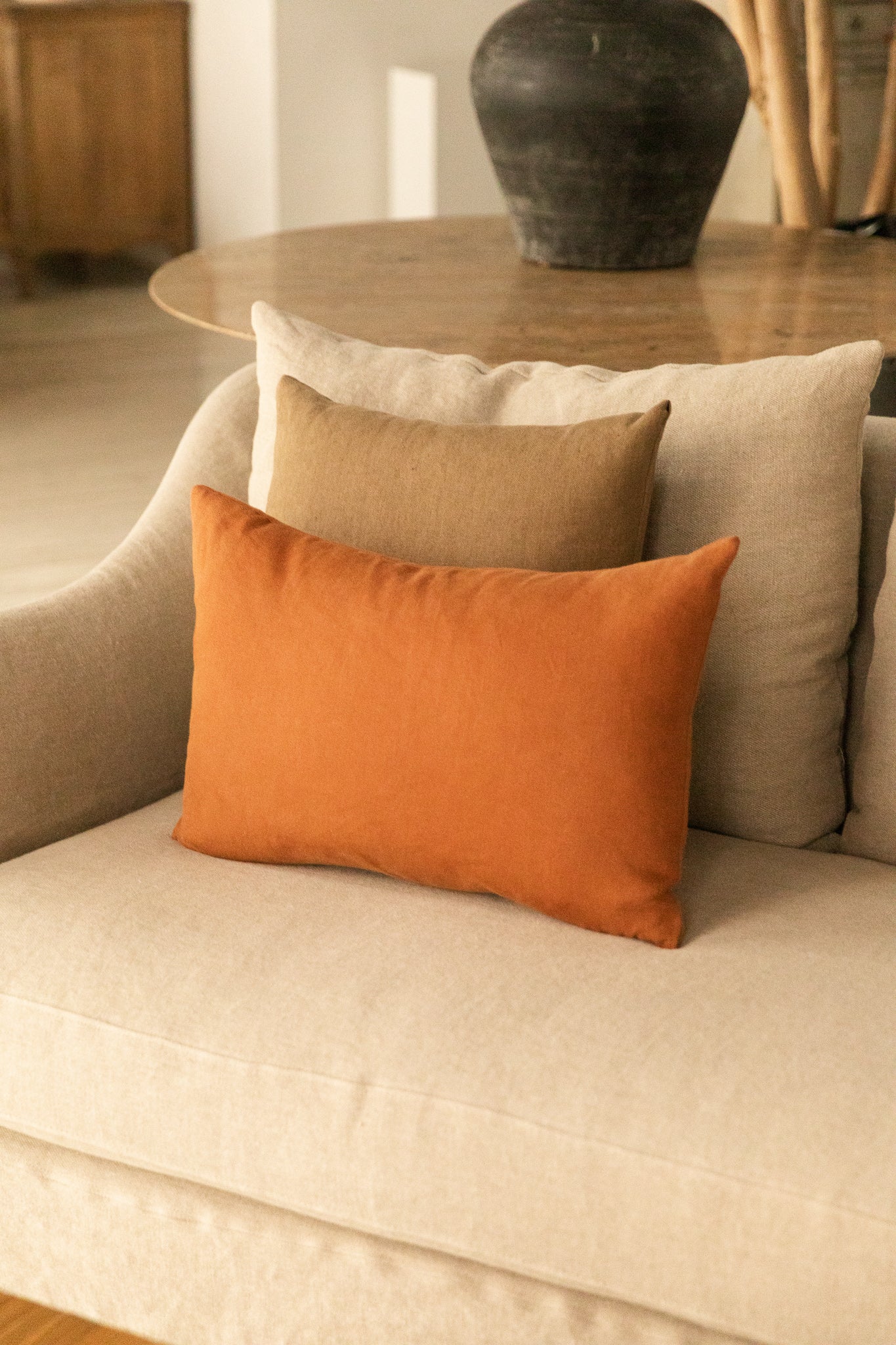 COJÍN DE LINO LAVADO TERRACOTA