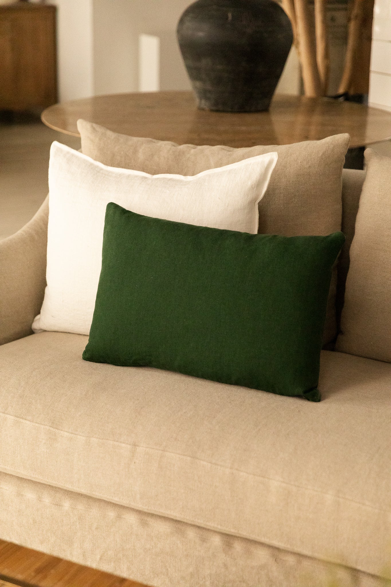 COJÍN DE LINO LAVADO VERDE