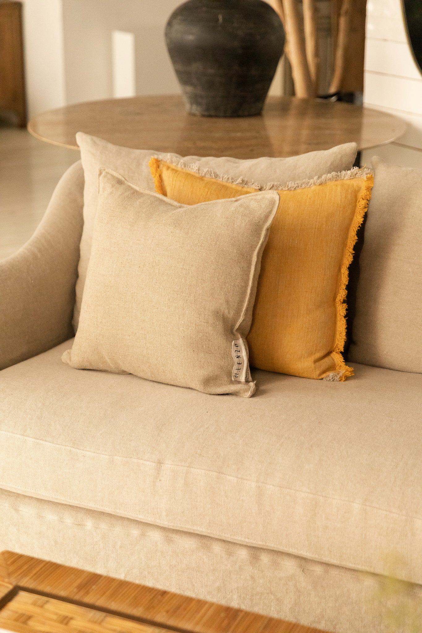 FUNDA DE COJÍN LINO NATURAL PESTAÑA