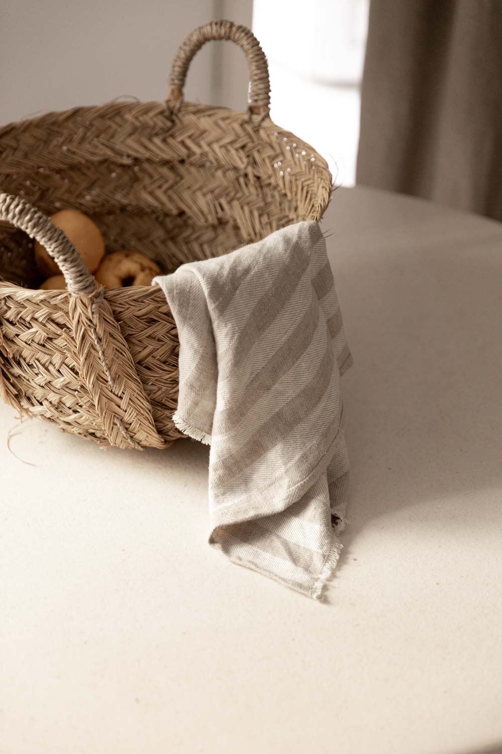 PAÑO DE COCINA LINO RAYA NATURAL