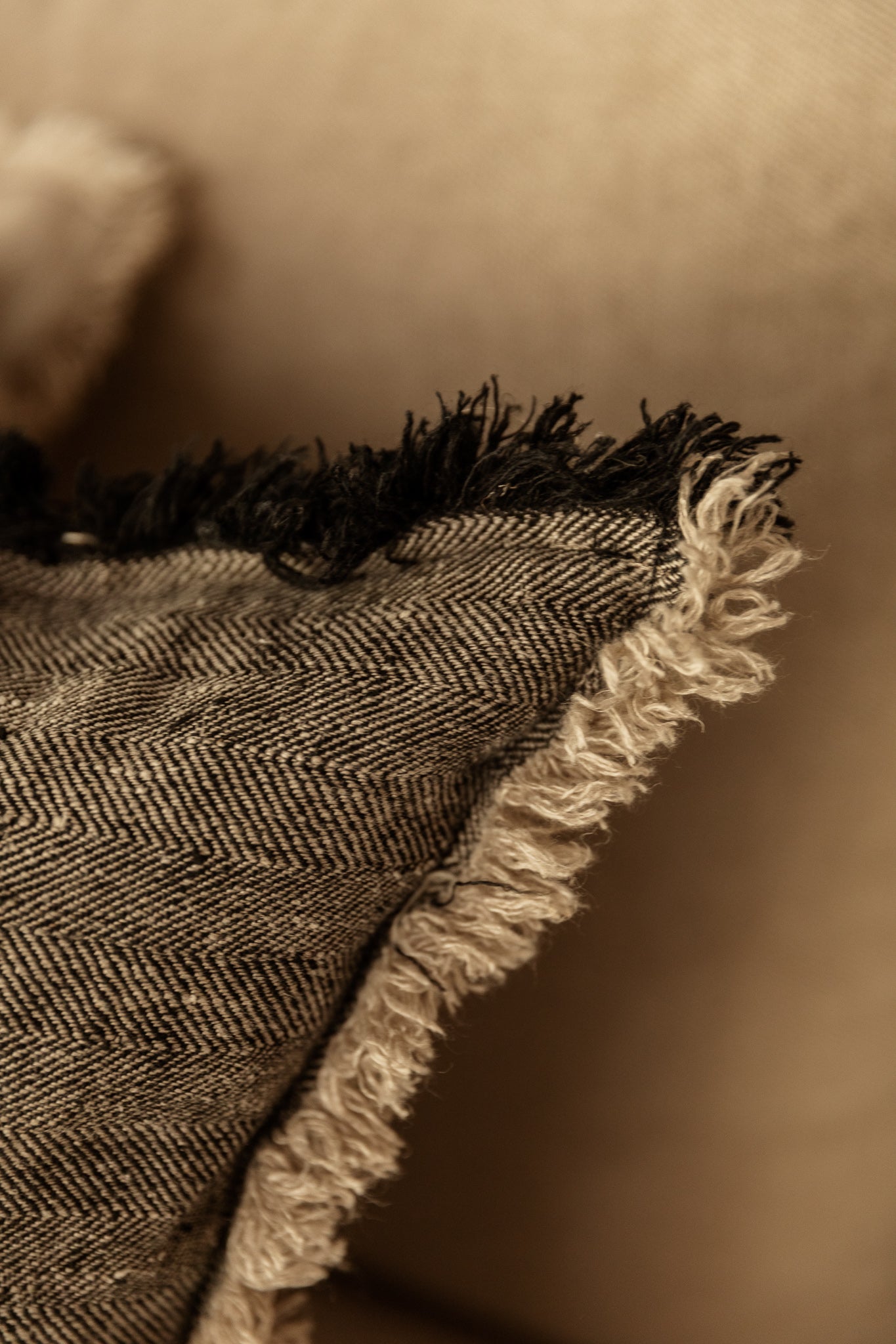 FUNDA DE COJÍN JAIPUR NEGRO DESFLECADO