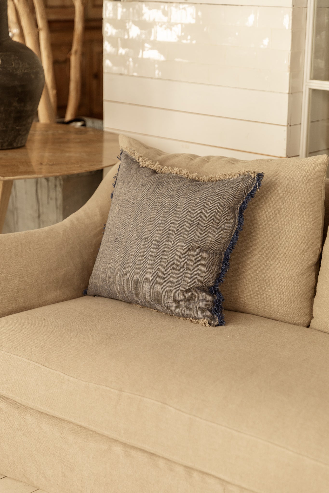 FUNDA DE COJÍN JAIPUR AZUL DESFLECADO