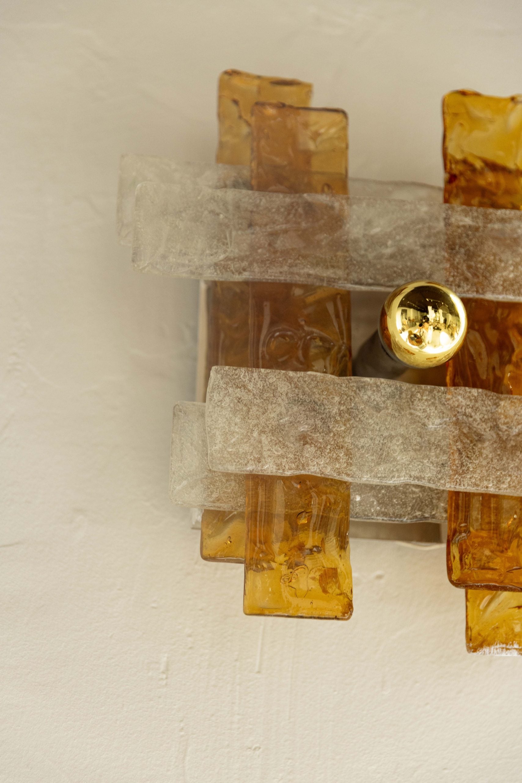 PAREJA DE APLIQUES ITALIANOS CRISTAL DE MURANO AMBAR