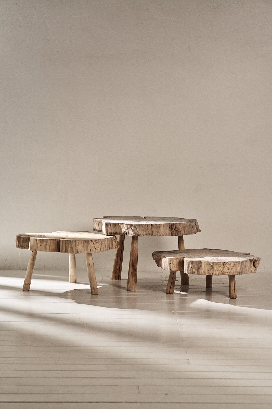 CONJUNTO DE MESAS DE TRONCO DE MADERA