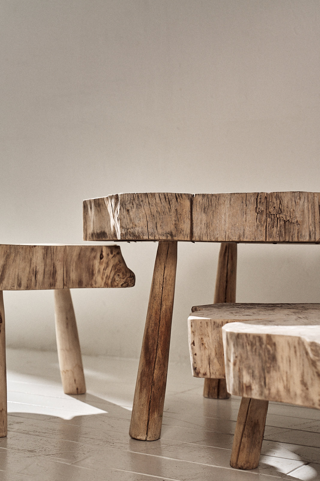 CONJUNTO DE MESAS DE TRONCO DE MADERA