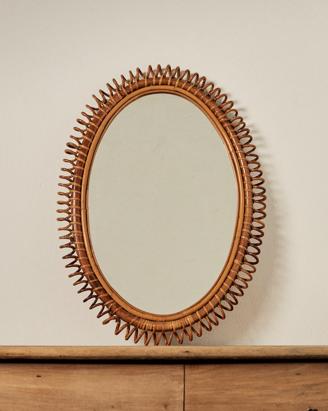 ESPEJO ITALIANO DE RATÁN AÑOS 70