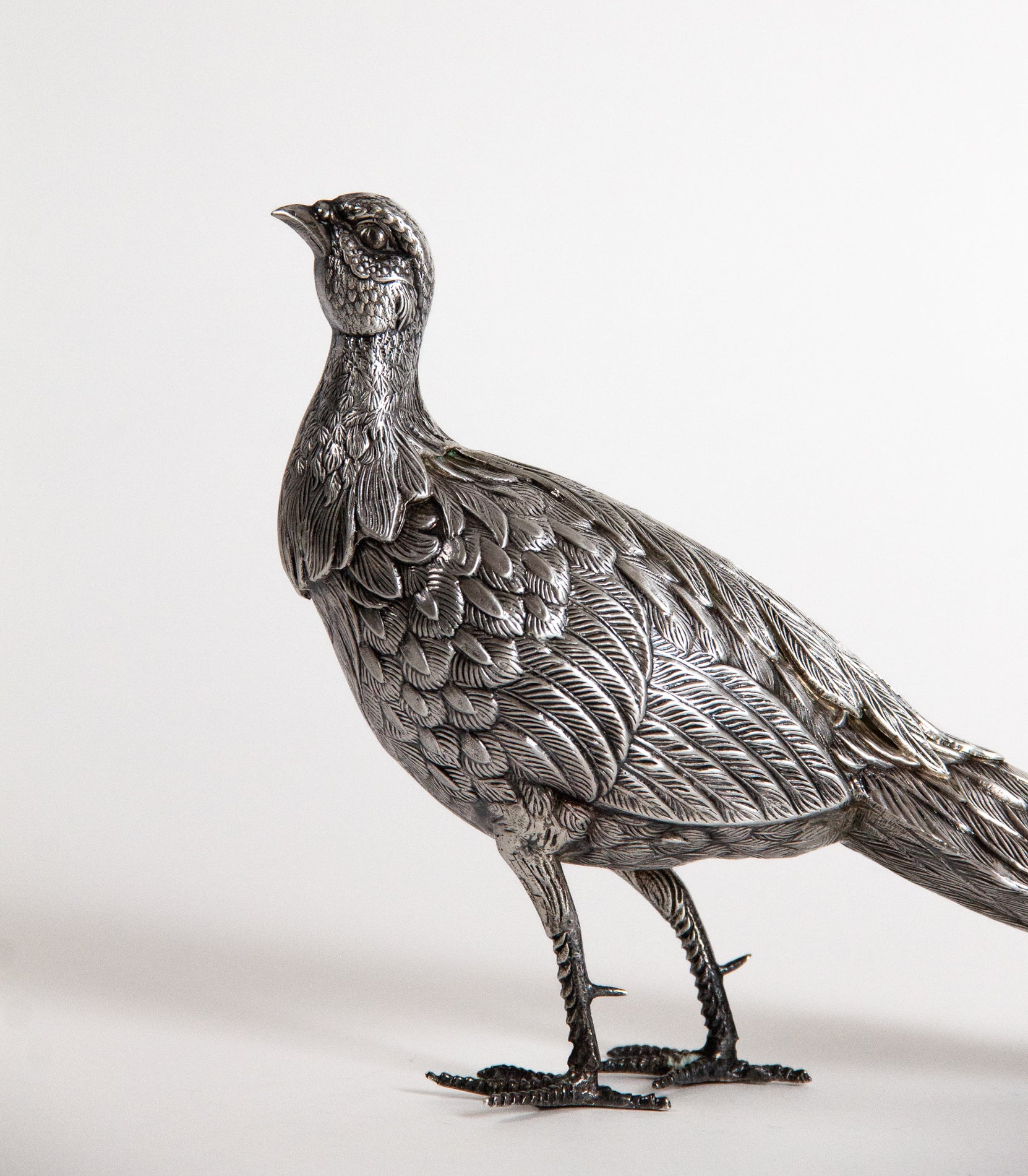 PAREJA DE FAISANES ANTIGUOS DE PLATA